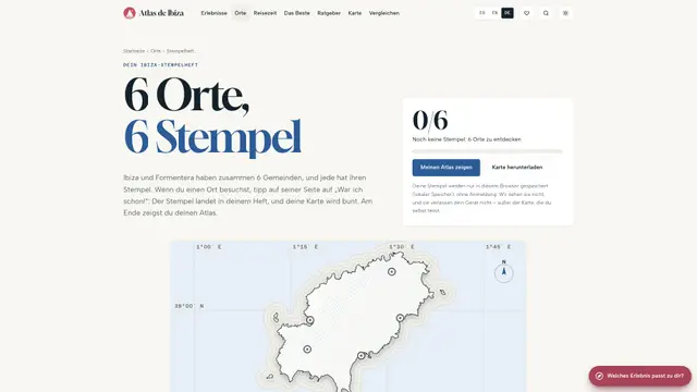 Stempelheft mit dem Zähler der besuchten Gemeinden und der Karte von Ibiza und Formentera