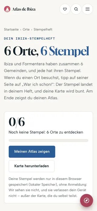 Stempelheft am Handy, mit den Stempeln der Orte