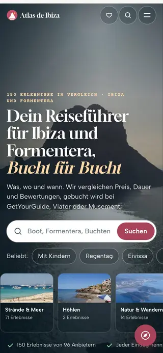 Startseite von Atlas de Ibiza am Handy