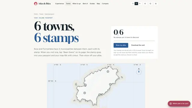 Stamp passport with the count of municipalities visited and the map of Ibiza and Formentera