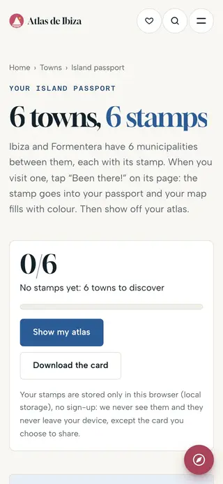 Stamp book on mobile, with the town stamps