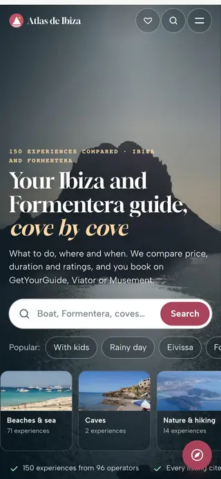 Atlas de Ibiza home page on mobile