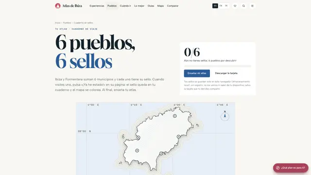 Cuaderno de sellos con el contador de municipios visitados y el mapa de Ibiza y Formentera