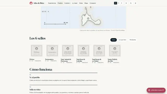 Los sellos ilustrados de los pueblos, con los ya visitados a todo color